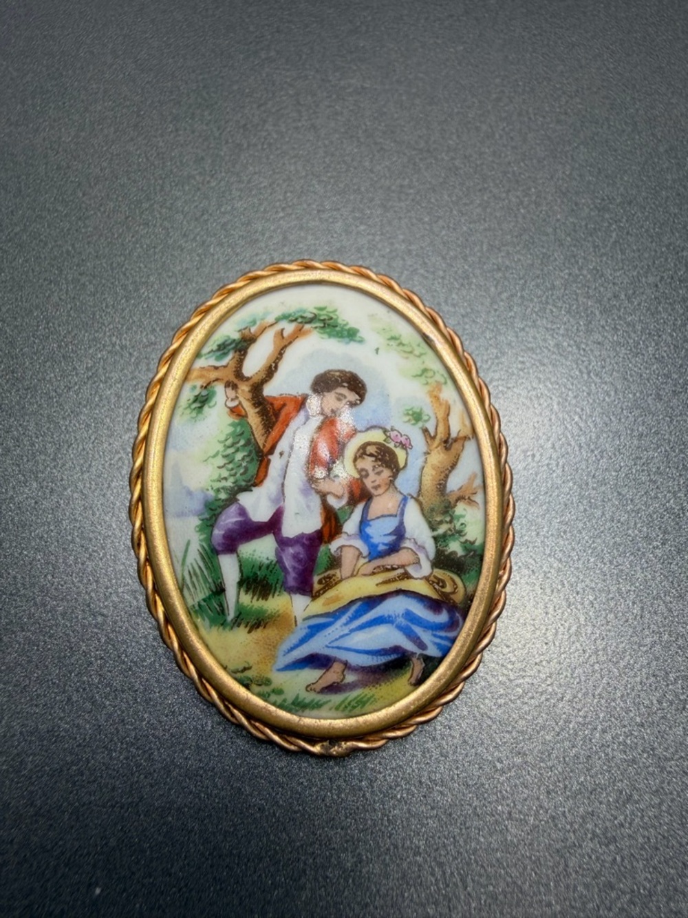 Vintage Limoges Brooch Blue Dress #104PO